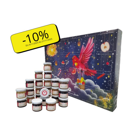 Calendrier de l'Avent 100% fabrication artisanale 100% Les Confitures de La Hoube 24 variétés de confitures différentes
