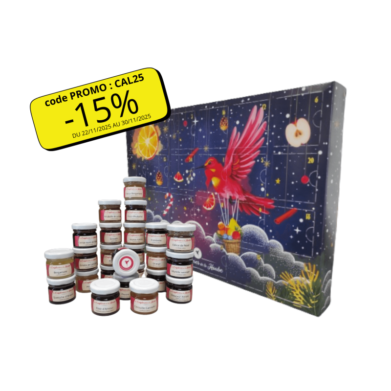 Calendrier de l'Avent 100% fabrication artisanale 100% Les Confitures de La Hoube 24 variétés de confitures différentes