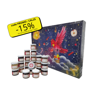Calendrier de l'Avent 100% fabrication artisanale 100% Les Confitures de La Hoube 24 variétés de confitures différentes