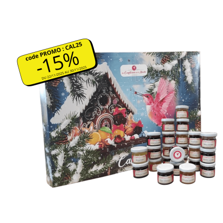Calendrier de l'Avent 100% fabrication artisanale 100% Les Confitures de La Hoube 24 variétés de confitures différentes