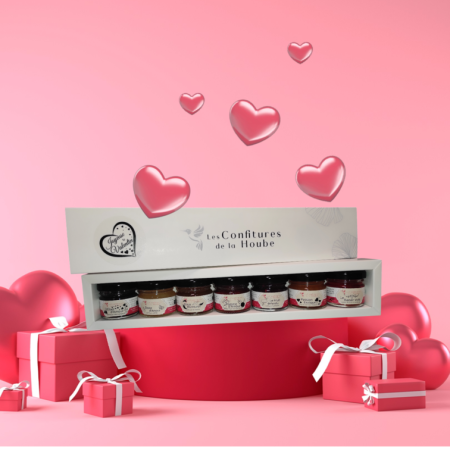 Coffret PLAISIR 7 saveurs blanc élégant confiture de la hoube moselle grand est ST VALENTIN