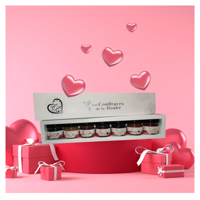 Coffret PLAISIR 7 saveurs blanc élégant confiture de la hoube moselle grand est ST VALENTIN