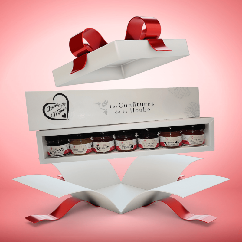 Coffret PLAISIR 7 saveurs blanc élégant confiture de la hoube moselle grand est FETE DES MERES