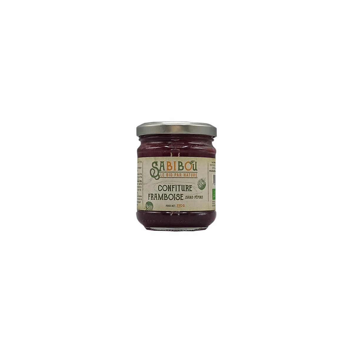 SABIBOU - Framboise sans pépins - confiture artisanale BIO 220 gr