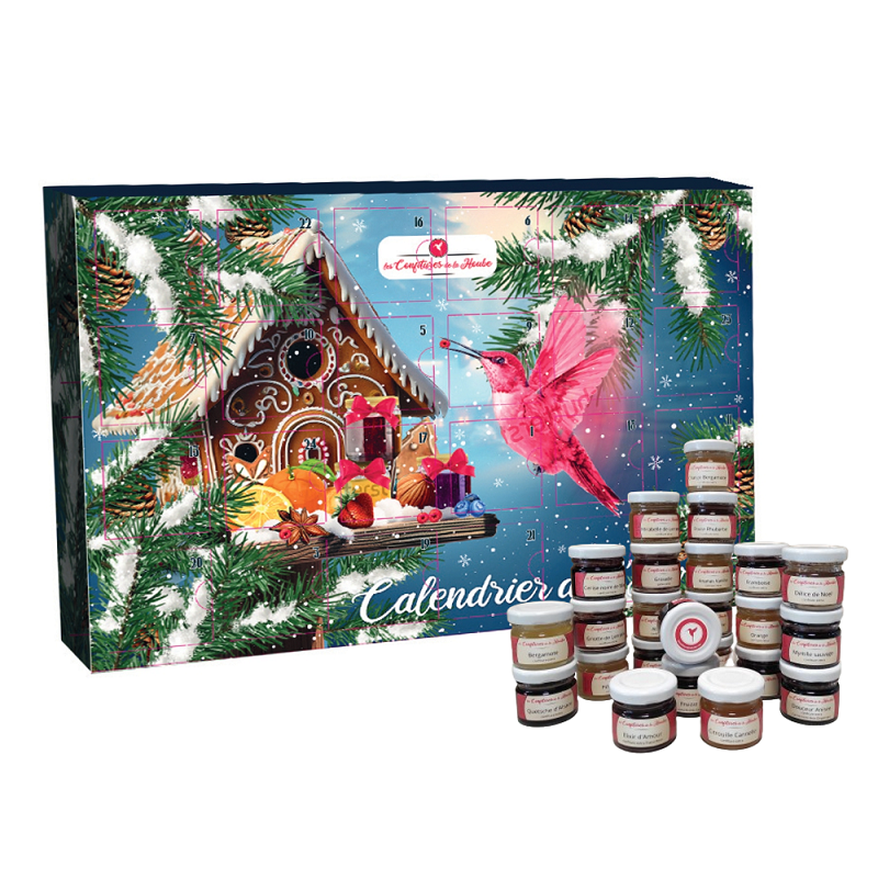 Calendrier de l'Avent 100% fabrication artisanale 100% Les Confitures de La Hoube 24 variétés de confitures différentes Calendrier de l'Avent 100% fabrication artisanale 100% Les Confitures de La Hoube 24 variétés de confitures différentes