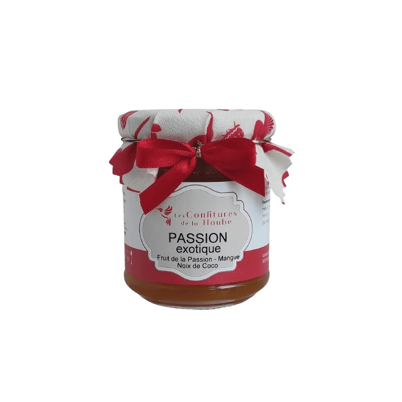 Confiture Passion Exotique (fruit de la passion, coco, mangue) 220gr Les Confitures de La Hoube Confiture Passion Exotique (fruit de la passion, coco, mangue) 220gr Les Confitures de La Hoube